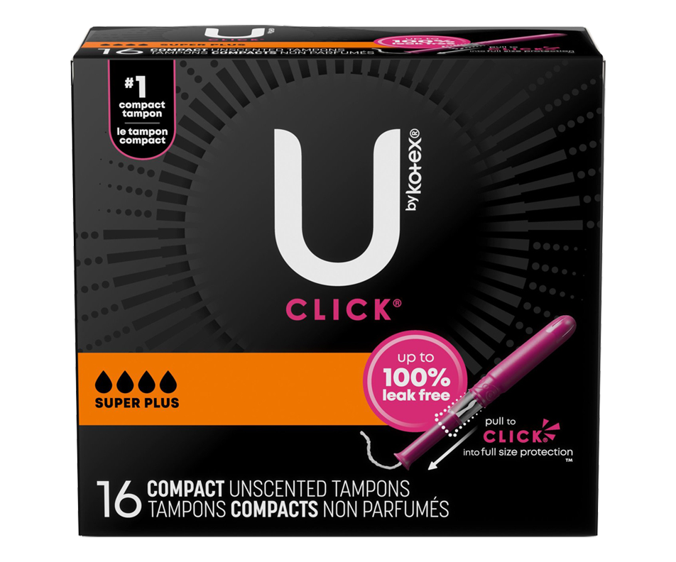 Click Compact Tampons, Unscented, 16 units, Super Plus U by Kotex