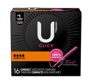 Click Compact Tampons Unscented 16 Units Super Plus U By Kotex Tampon Jean Coutu