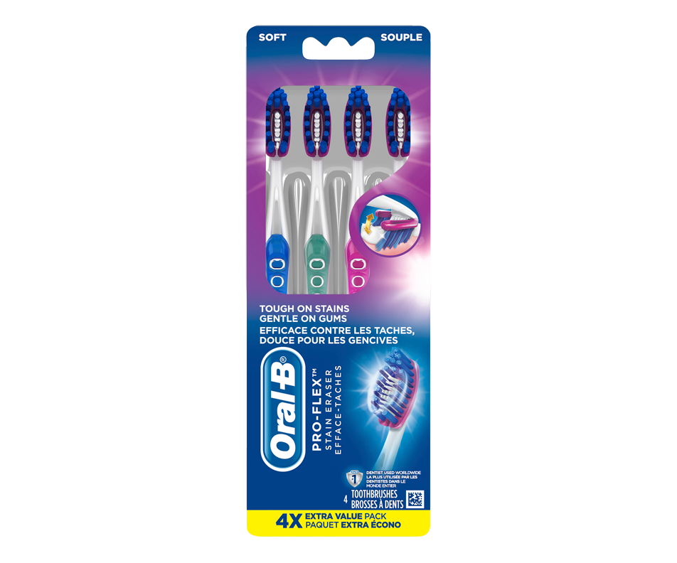 ProFlex Stain Eraser Toothbrush, 4 units, Soft OralB Toothbrush