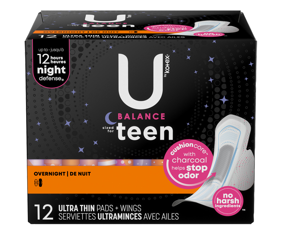 Ultra Thin Teen Pads with Wings, Overnight Protection, Unscented, 12