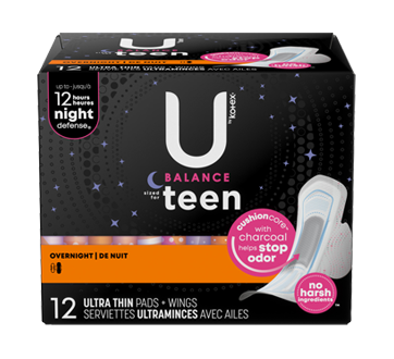 Balance Ultra Thin Overnight Pads with Wings Sized for Teens, 12 units – U  by Kotex : Pads and cup