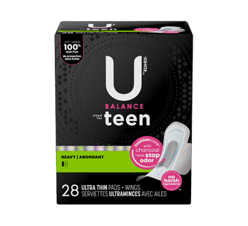 Image 1 of product U by Kotex - Balance Ultra Thin Pads with Wings Sized for Teens, Heavy Flow, Extra Coverage, 28 units