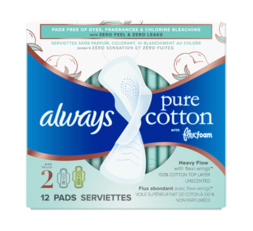 Pure Cotton with FlexFoam Pads, Heavy Flow, 12 units, Size 2