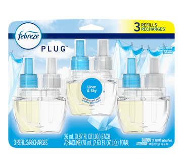 Odor-Eliminating Plug Air Freshener Refills, 3 units, Linen & Sky