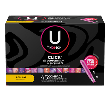 Image of product U by Kotex - Click Compact Tampons, Unscented, 45 units, Regular