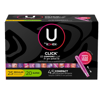 Image of product U by Kotex - Click Compact Tampons, Multipack, Unscented, 45 units, Regular/Super