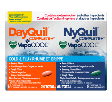 Image of product Vicks - DayQuil & NyQuil Complete + VapoCool Cold Flu & Congestion Medicine Daytime & Nighttime, 24 units
