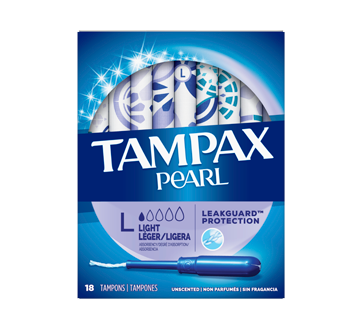 Pearl Tampons, Light Absorbency with LeakGuard Braid, Unscented, 18 units