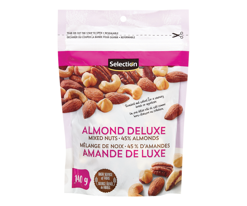 Almond Deluxe Mixed Nuts 45 Almonds, 140 g Selection Salted Jean Coutu