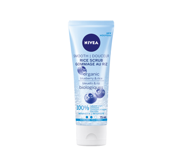 Image of product Nivea - Smooth Rice Scrub for Normal Skin, 75 ml, Organic Rice & Blueberry
