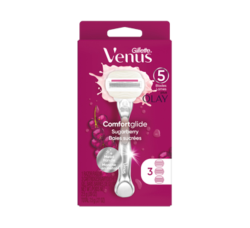 Venus Comfortglide plus Olay Sugarberry Women's Razor Handle & Blade Refills, 3 units