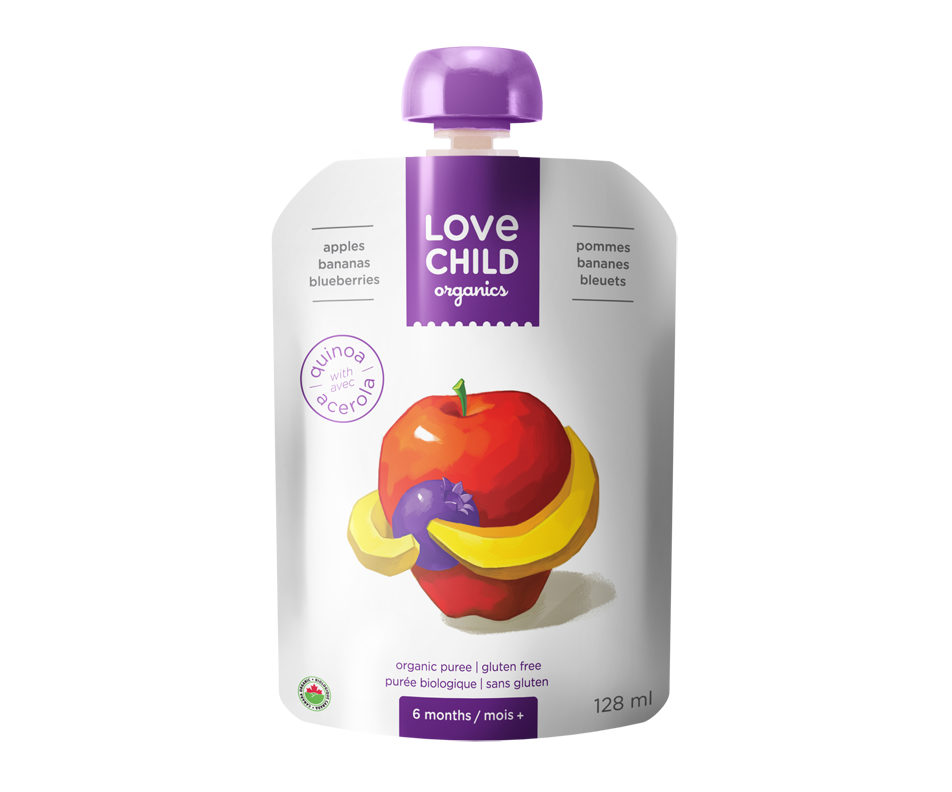 Organic Puree for Children, 128 ml, ApplesBananasBlueberries Love
