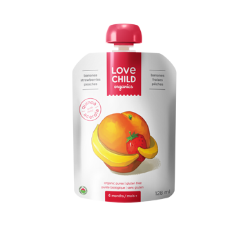 Organic Puree for Children, 128 ml, Bananas-Strawberries-Peaches