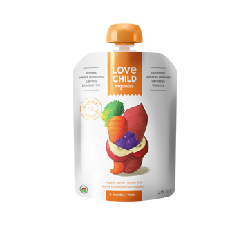 Image of product Love Child Organic - Organic Puree for Children, 128 ml, Apples-Blueberries-Sweet Patatoes-Carrots