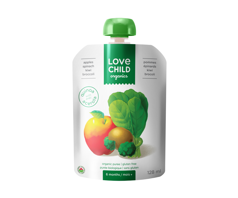 Organic Puree for Children, 128 ml, ApplesKiwiSpinachBroccoli Love