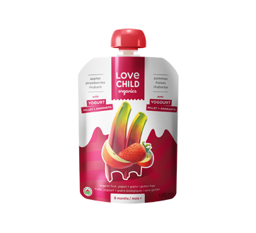 Organic Puree with Yogurt for Children, 128 ml, Apples-Strawberries-Rhubarb