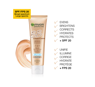 Image 3 of product Garnier - SkinActive BB Cream 5-in-1 for Combo to Oily Skin SPF 20, 60 ml, Light to Medium