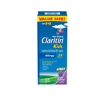Image of product Claritin - Allergy Medicine for Children 24-Hour Non-Drowsy Relief Syrup, 240 ml, Grape