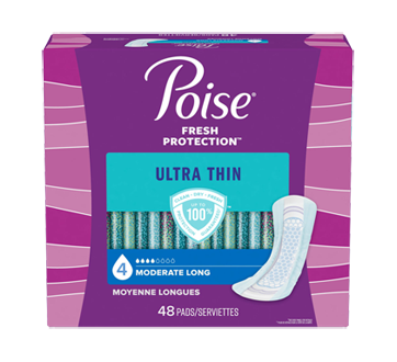 Poise Ultra Thin Incontinence Pads Long Lenght Moderate Absorbency, 48 units