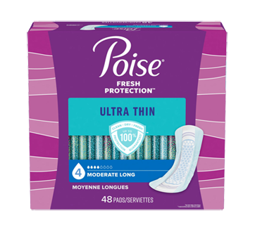 Poise Ultra Thin Incontinence Pads Long Lenght Moderate Absorbency, 48 units