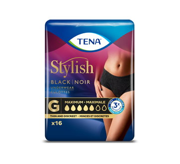 Image 1 of product Tena - Stylish Black Incontinence Bladder Control Underwear Maximum Absorbency, 16 units, Large