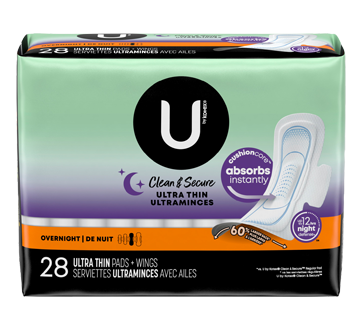 Clean & Secure Ultra Thin Overnight Pads with Wings, 28 units