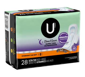 Image 2 of product U by Kotex - Clean & Secure Ultra Thin Overnight Pads with Wings, 28 units