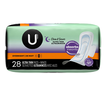 Image 5 of product U by Kotex - Clean & Secure Ultra Thin Overnight Pads with Wings, 28 units