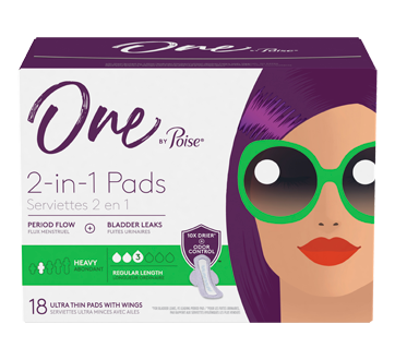 One by Poise Feminine Pads with Wings 2-in-1, 18 units, Heavy Absorbency