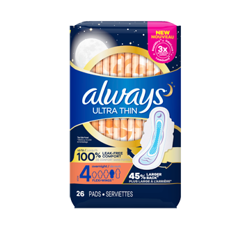 Ultra Thin Pads Size 4 Overnight Absorbency Unscented with Wings
