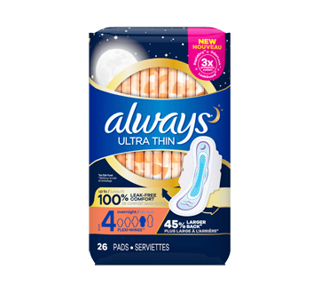 Ultra Thin Pads Size 4 Overnight Absorbency Unscented with Wings – Always :  Pads and cup