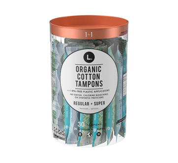 Organic Cotton Tampons with Plastic Applicator, 30 units, Regular + Super