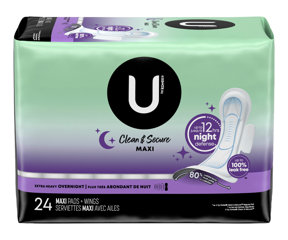 Clean & Secure Overnight Maxi Pads with Wings, Extra Heavy Flow, 24