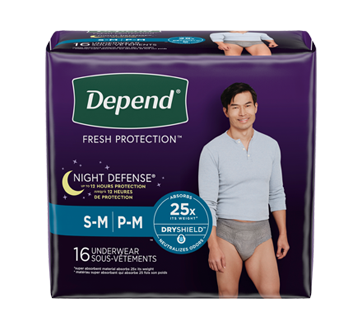Fresh Protection Men Incontinence Underwear Overnight, Small-Medium Grey, 16 units