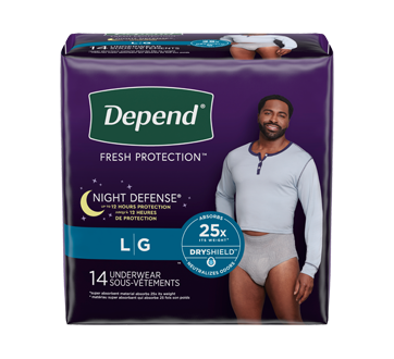 Image 1 of product Depend - Fresh Protection Men Incontinence Underwear Overnight, Large - Grey, 14 units