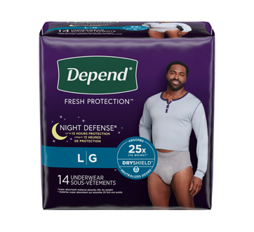 Depend Night Defense Adult Incontinence Underwear for Men, Overnight, L,  Grey, 14Ct 