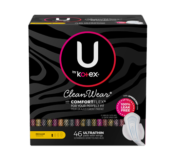 Image of product U by Kotex - CleanWear Ultra Thin Pads with Wings Regular Absorbency, 46 units