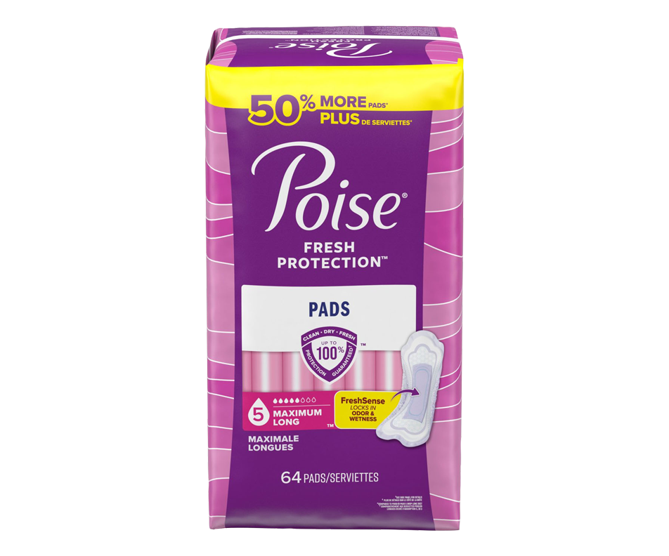 Postpartum Incontinence Pads, Maximal Flow, Long, 64 units Poise