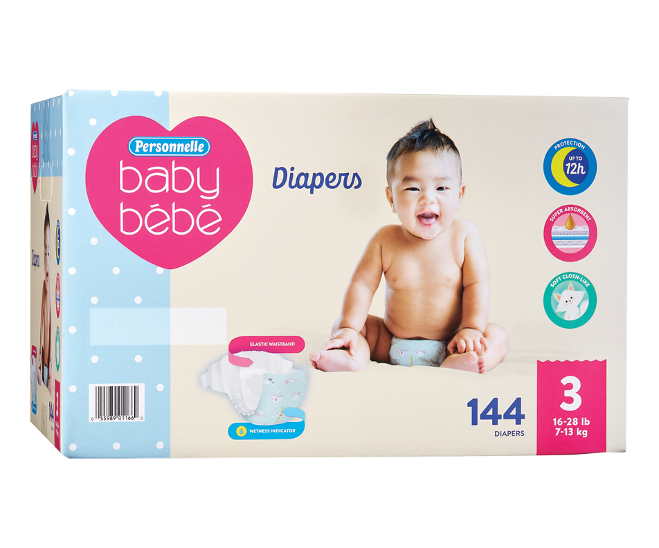 Baby Diapers, 3, 144 units Personnelle Diaper Jean Coutu