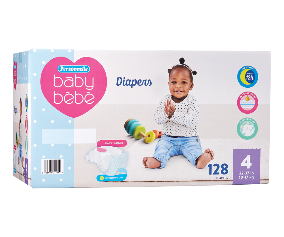 Baby Diapers, 4, 128 units Personnelle Diaper Jean Coutu