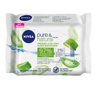 Pure & Natural Biodegradable Cleansing Wipes, Orgnic Aleo Vera, 40 units