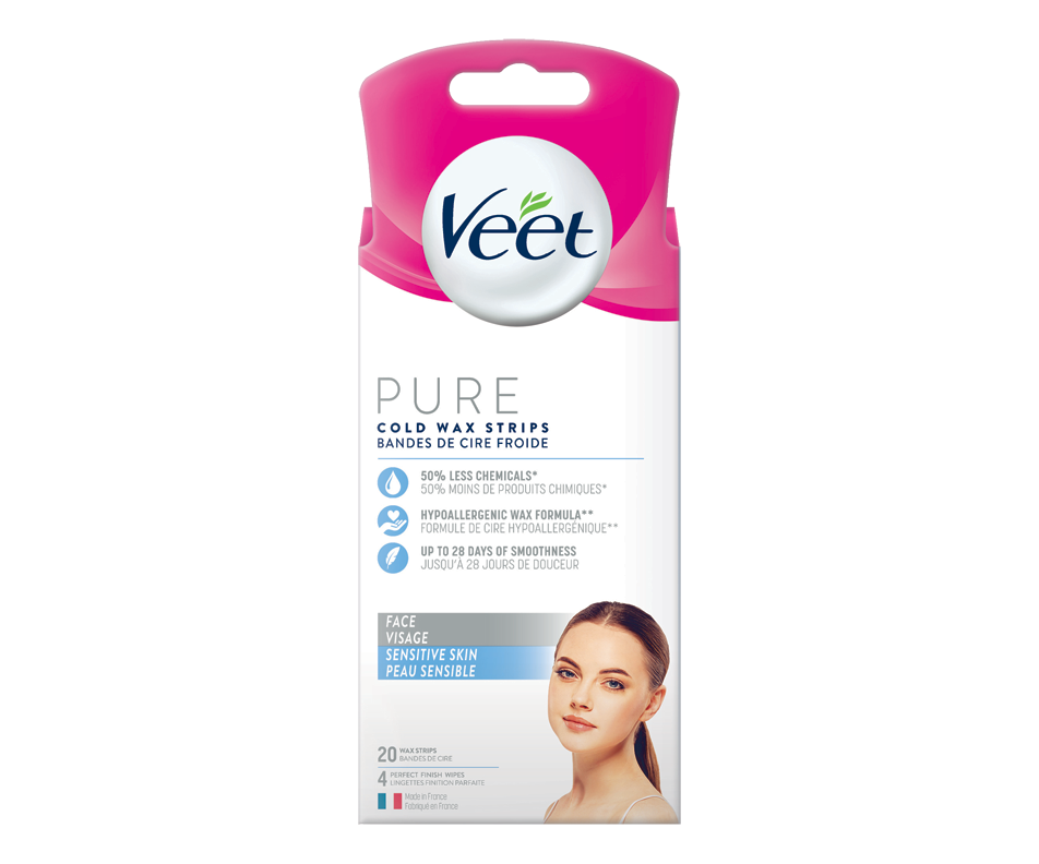 Pure Cold Wax Strips for Face, 20 units Veet Wax hair removal