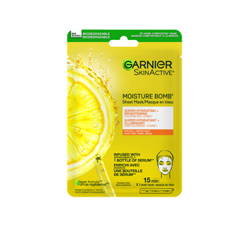 Image 1 of product Garnier - Green Labs Moisture Bomb Beauty Sheet Mask with Hyaluronic Acid + Vitamin C, 28 g, Dull and Uneven Skin