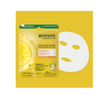 Image 8 of product Garnier - Green Labs Moisture Bomb Beauty Sheet Mask with Hyaluronic Acid + Vitamin C, 28 g, Dull and Uneven Skin