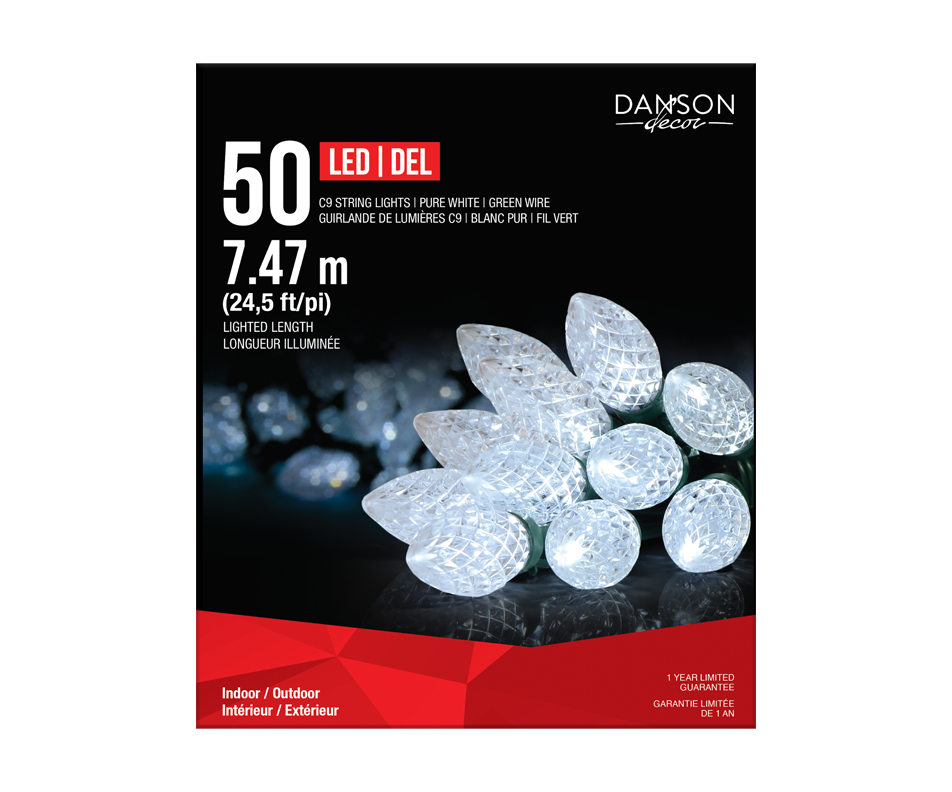 50 Facetted C9 LED Lights, Pure White, 50 units Danson Decor Jean Coutu