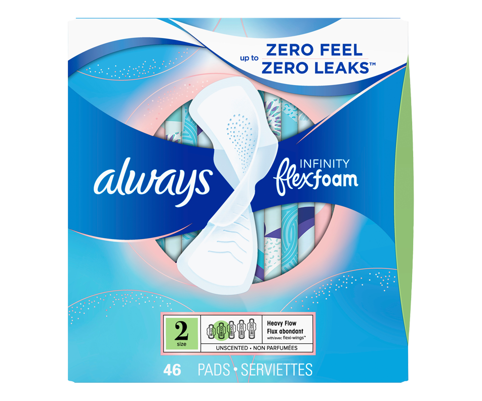 Infinity FlexFoam Pads with Wings Heavy Flow, Size 2, 46 units Always