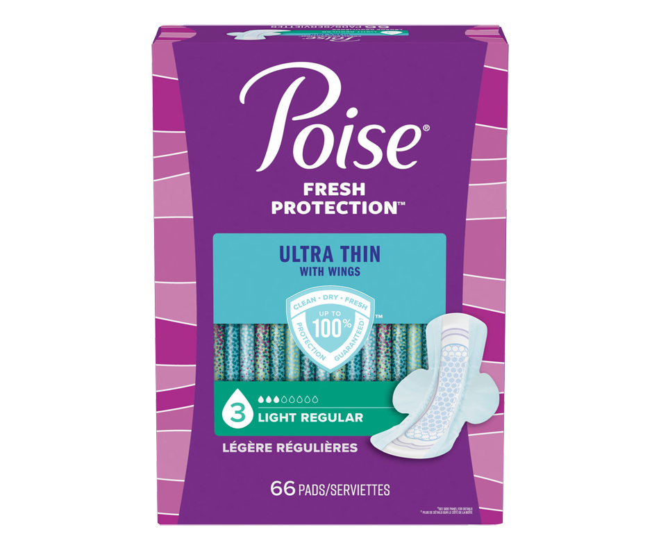 Ultra Thin Postpartum Incontinence Pads, Light Flow, Regular, 66 units Poise Incontinence