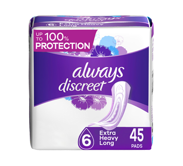 Discreet Incontinence Pads Extra Heavy Flow, Size 6, 45 units