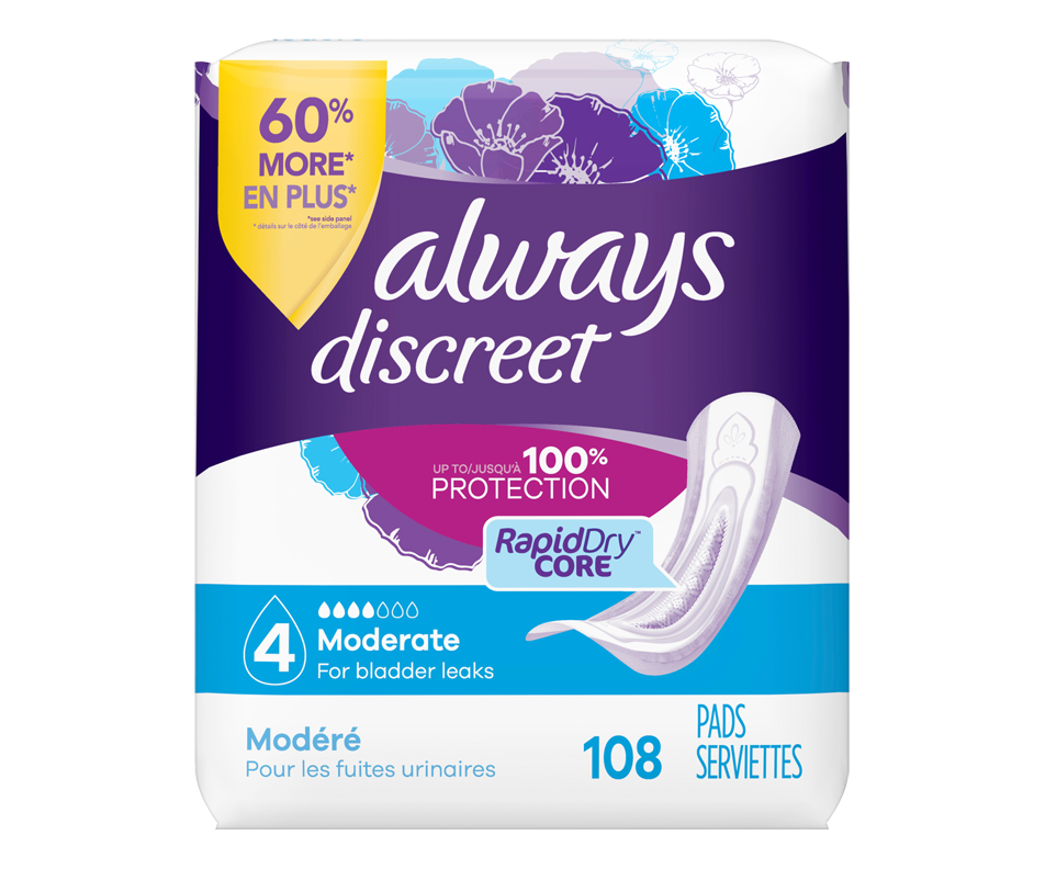 Discreet Incontinence Pads Moderate Flow, Size 4, 108 units Always