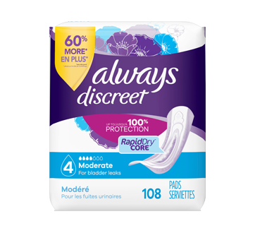 Discreet Incontinence Pads Moderate Flow, Size 4, 108 units – Always : Pads  and cup
